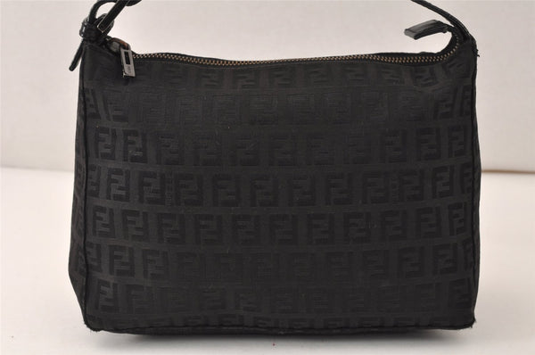 Authentic FENDI Zucchino Vintage Hand Bag Purse Canvas Leather Black 5028K