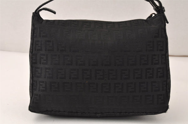 Authentic FENDI Zucchino Vintage Hand Bag Purse Canvas Leather Black 5028K