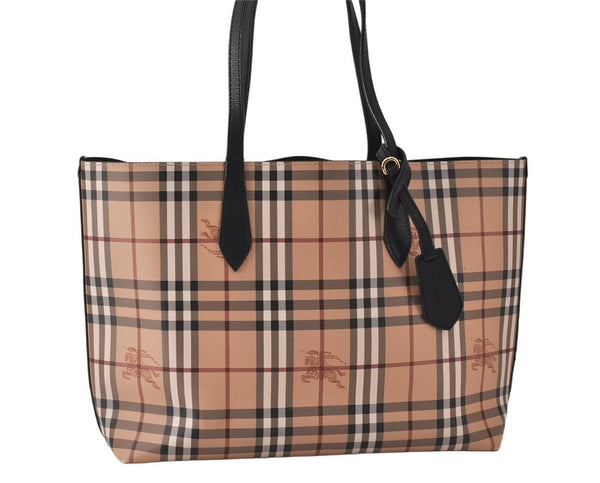 Authentic BURBERRY Nova Check Reversible Tote Bag PVC Leather Beige 5031K