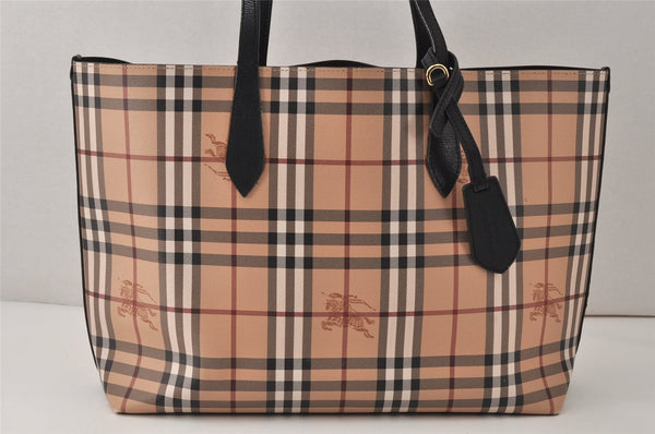 Authentic BURBERRY Nova Check Reversible Tote Bag PVC Leather Beige 5031K