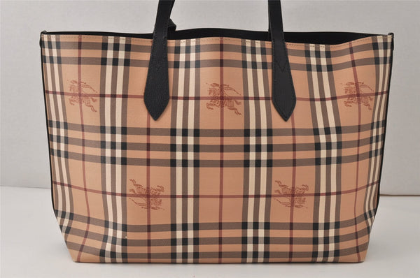 Authentic BURBERRY Nova Check Reversible Tote Bag PVC Leather Beige 5031K