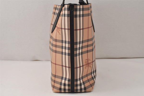 Authentic BURBERRY Nova Check Reversible Tote Bag PVC Leather Beige 5031K