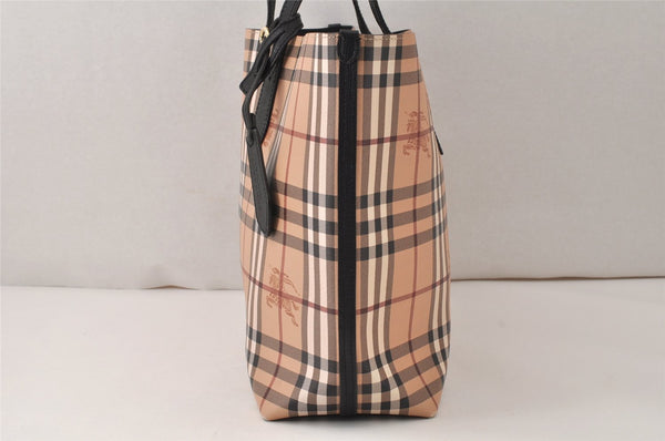 Authentic BURBERRY Nova Check Reversible Tote Bag PVC Leather Beige 5031K