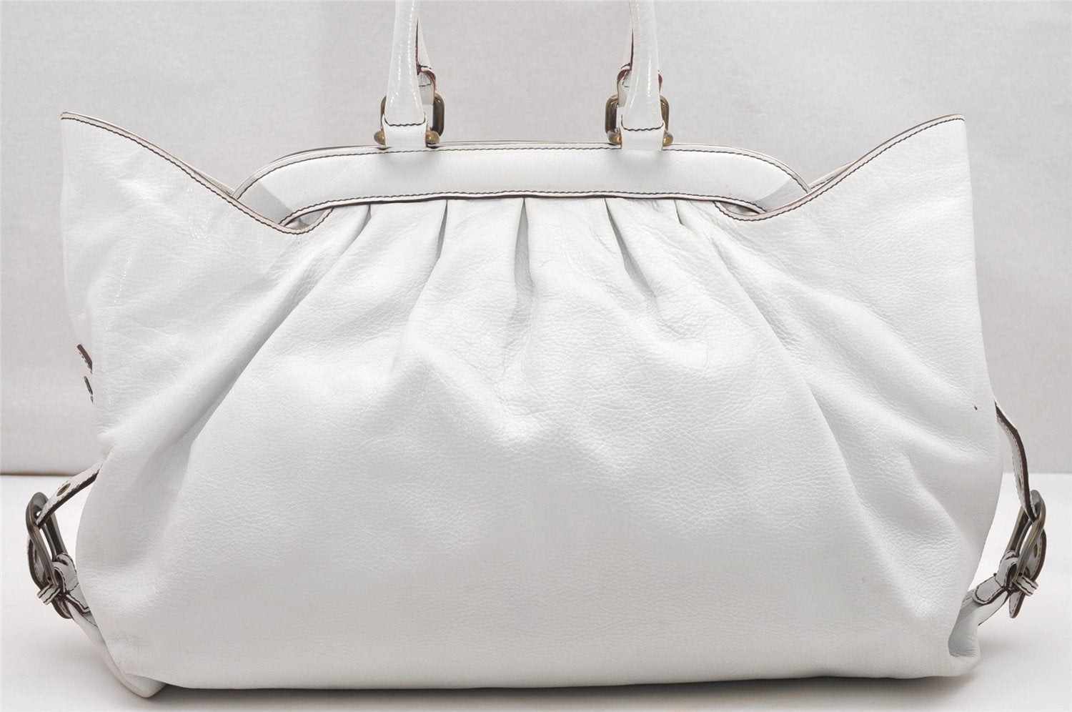 Authentic FENDI Vintage Leather Shoulder Tote Bag White 5033K