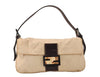 Authentic FENDI Mamma Baguette Shoulder Bag Cotton Leather Cream Beige 5034K