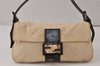 Authentic FENDI Mamma Baguette Shoulder Bag Cotton Leather Cream Beige 5034K