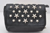 Authentic JIMMY CHOO Stella Star Studs Leather Shoulder Pouch Purse Black 5038K