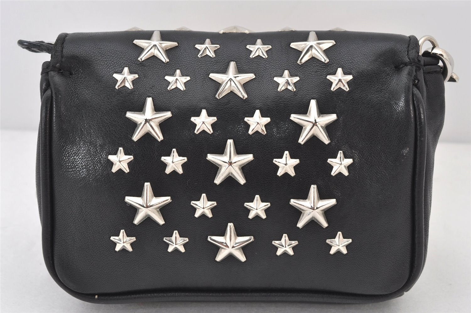 Authentic JIMMY CHOO Stella Star Studs Leather Shoulder Pouch Purse Black 5038K
