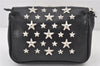 Authentic JIMMY CHOO Stella Star Studs Leather Shoulder Pouch Purse Black 5038K