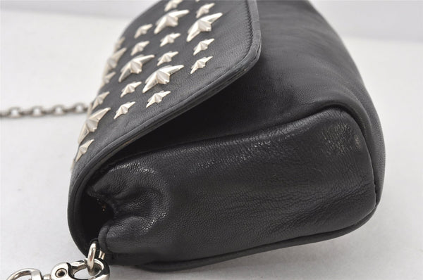 Authentic JIMMY CHOO Stella Star Studs Leather Shoulder Pouch Purse Black 5038K