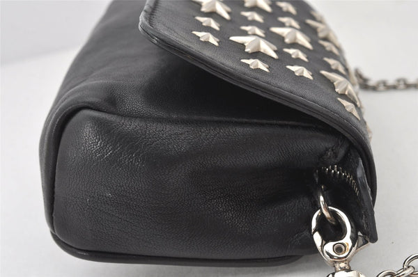 Authentic JIMMY CHOO Stella Star Studs Leather Shoulder Pouch Purse Black 5038K