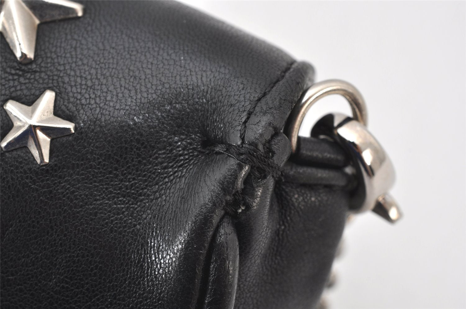 Authentic JIMMY CHOO Stella Star Studs Leather Shoulder Pouch Purse Black 5038K