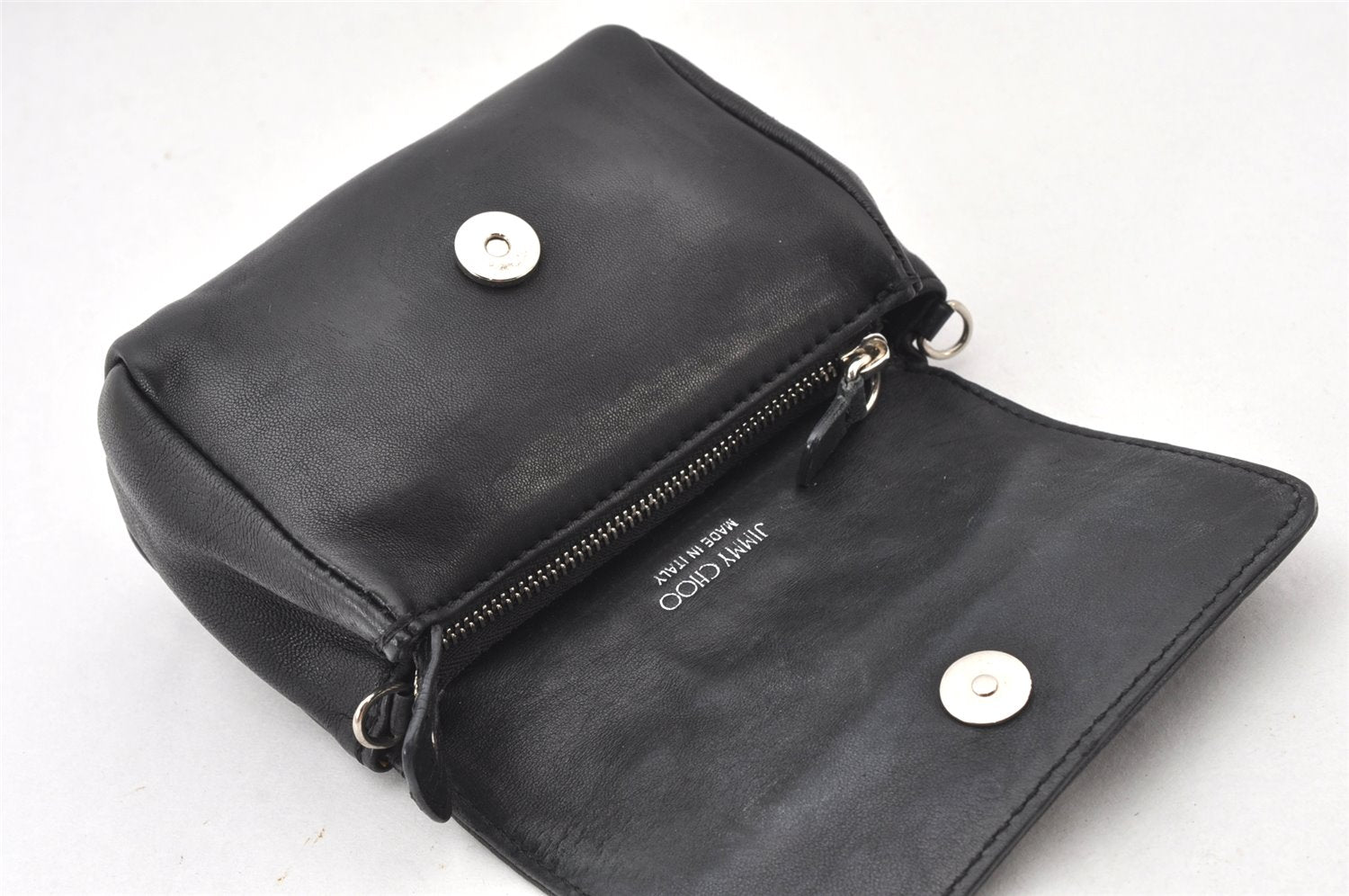 Authentic JIMMY CHOO Stella Star Studs Leather Shoulder Pouch Purse Black 5038K