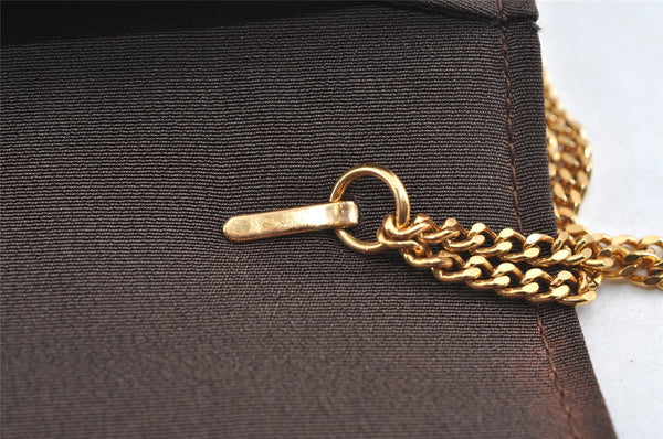 Authentic GUCCI Vintage Chain Shoulder Hand Bag Purse Nylon Leather Brown 5039I