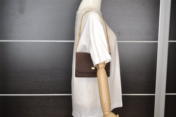 Authentic GUCCI Vintage Chain Shoulder Hand Bag Purse Nylon Leather Brown 5039I