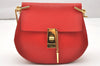 Authentic Chloe Drew Leather Chain Shoulder Cross Body Bag Purse Red 5039K