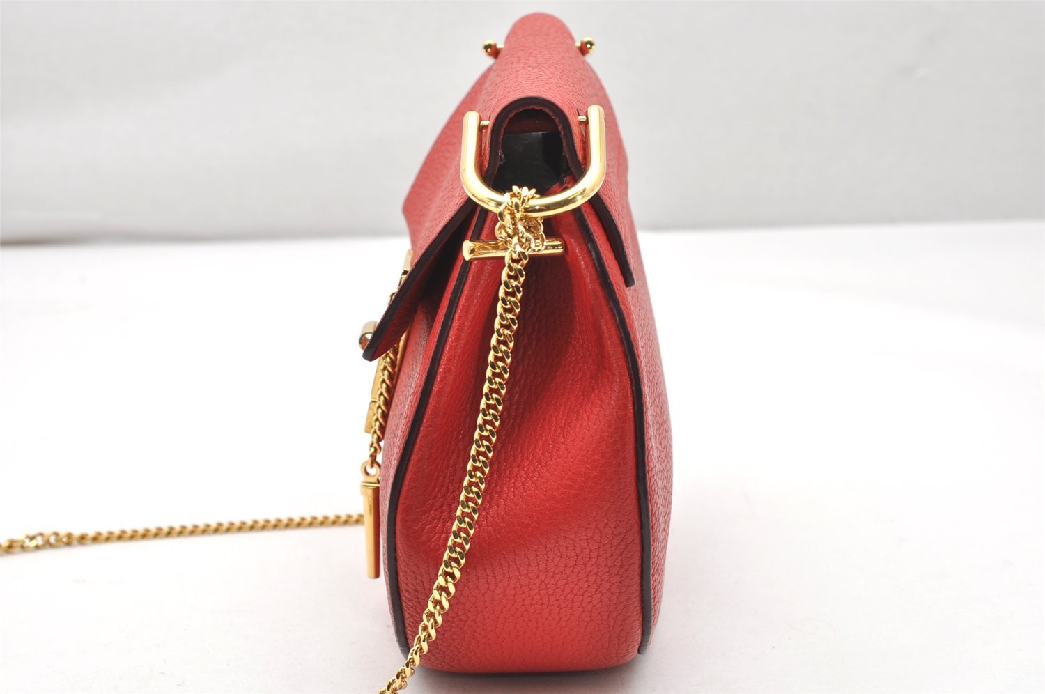 Authentic Chloe Drew Leather Chain Shoulder Cross Body Bag Purse Red 5039K