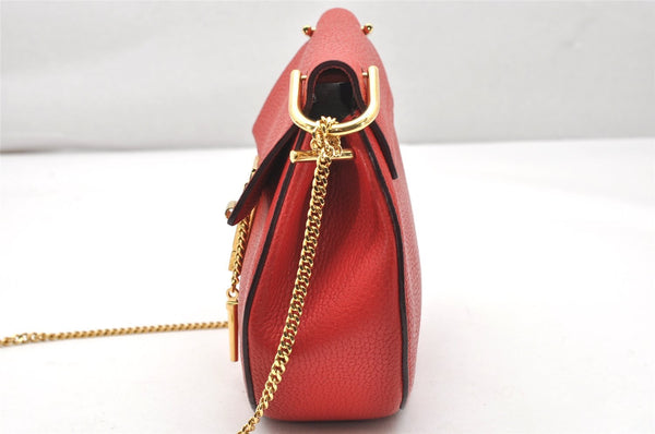 Authentic Chloe Drew Leather Chain Shoulder Cross Body Bag Purse Red 5039K