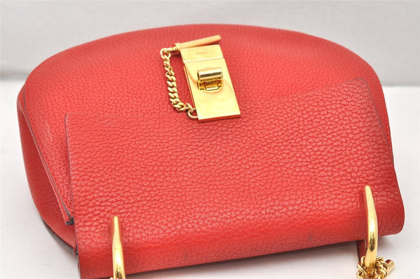 Authentic Chloe Drew Leather Chain Shoulder Cross Body Bag Purse Red 5039K