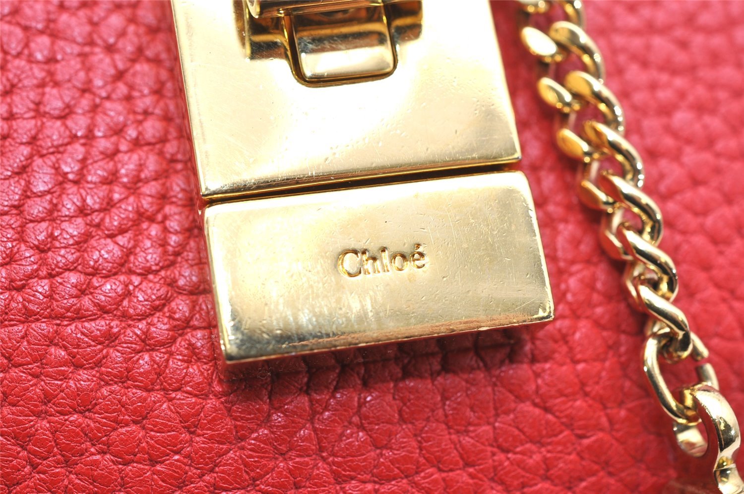 Authentic Chloe Drew Leather Chain Shoulder Cross Body Bag Purse Red 5039K