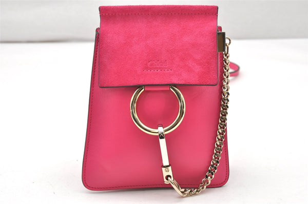 Authentic Chloe Faye Small 2Way Shoulder Cross Body Bag Leather Suede Pink 5040K