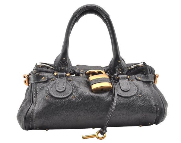 Authentic Chloe Vintage Paddington Leather Shoulder Hand Bag Black 5045I