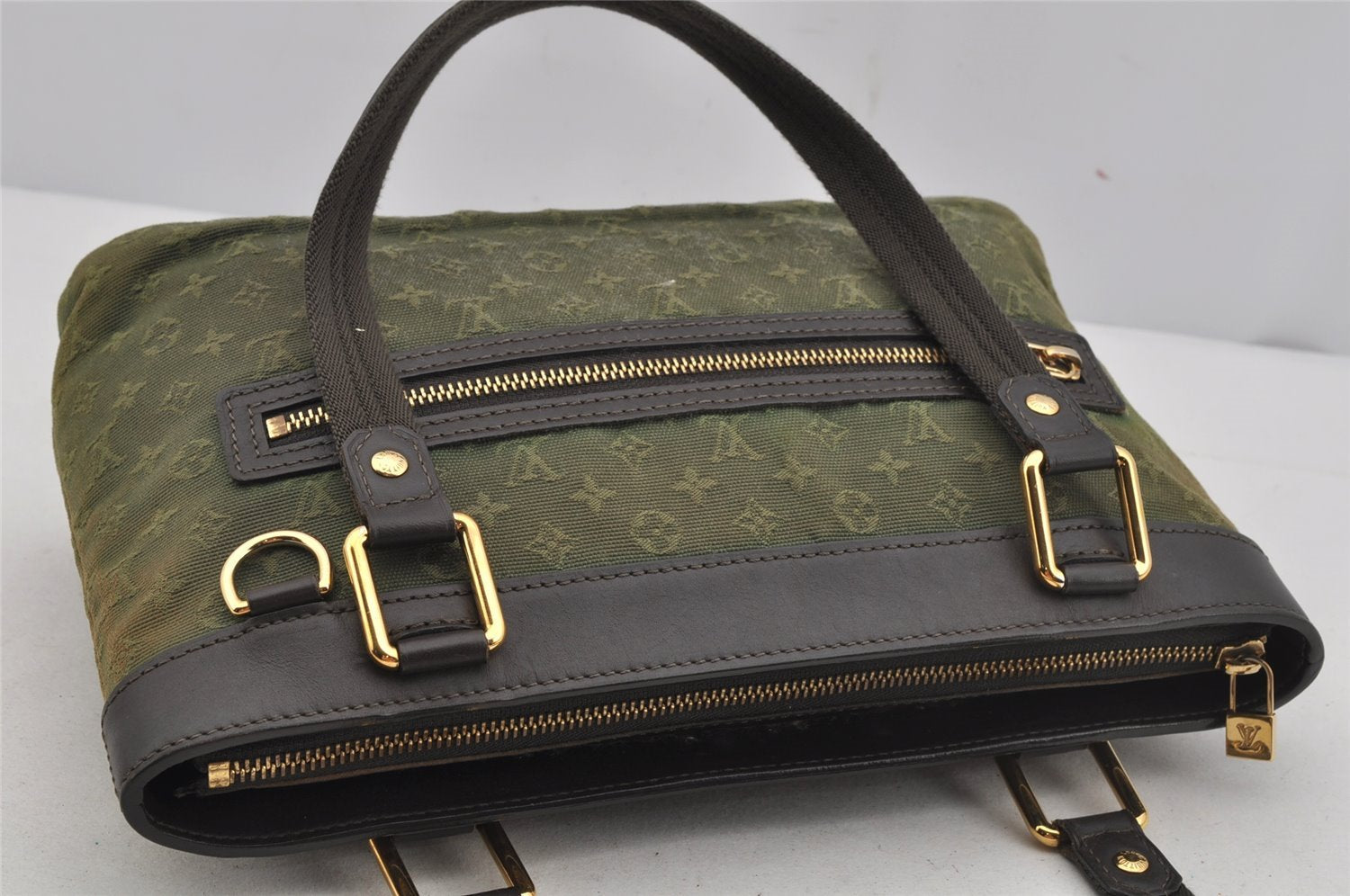 Auth Louis Vuitton Monogram Mini Lucille PM Hand Bag Green Khaki M92682 LV 5045J