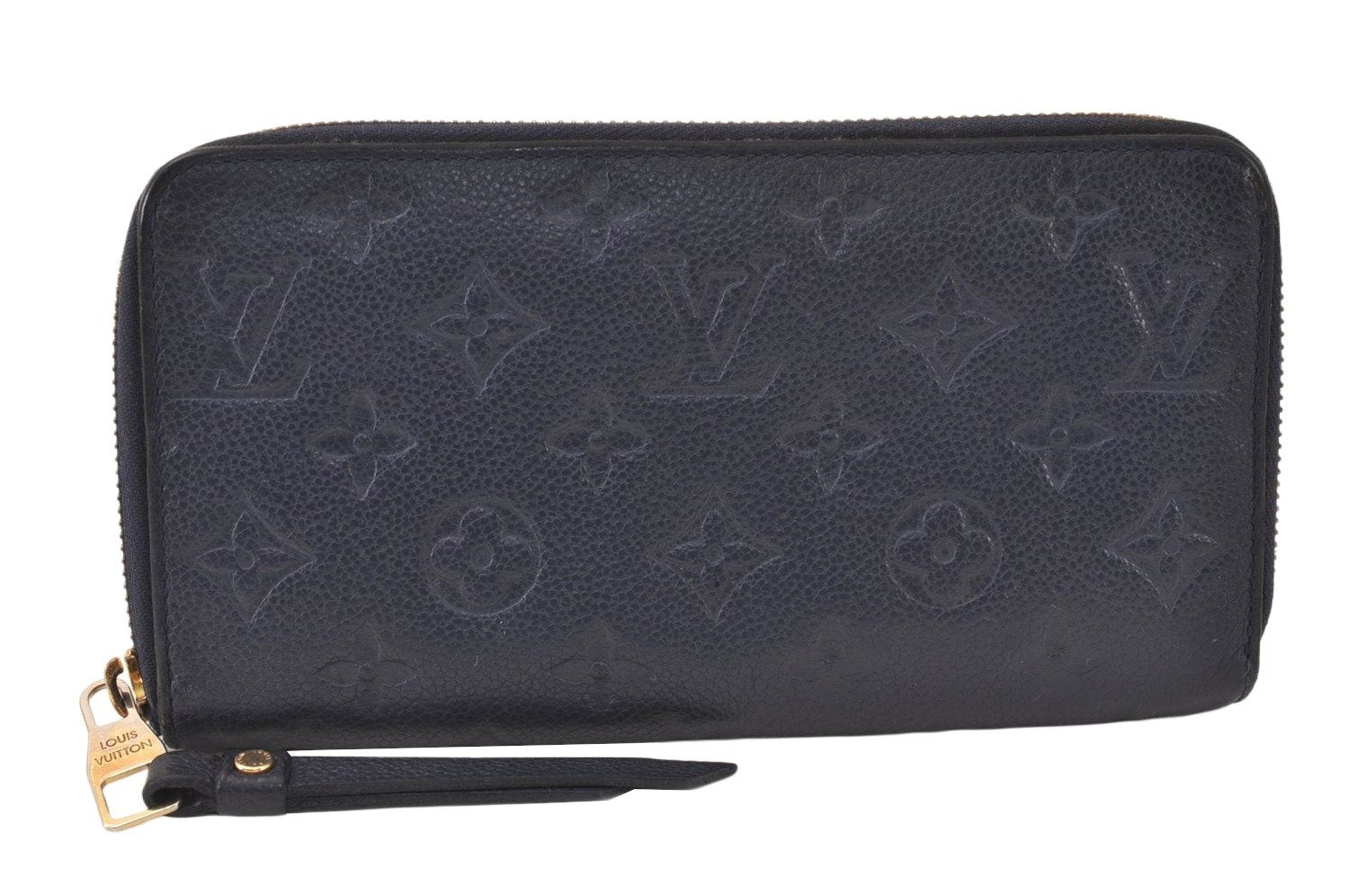 Auth Louis Vuitton Monogram Empreinte Portefeuille Secret Wallet Navy LV 5045K