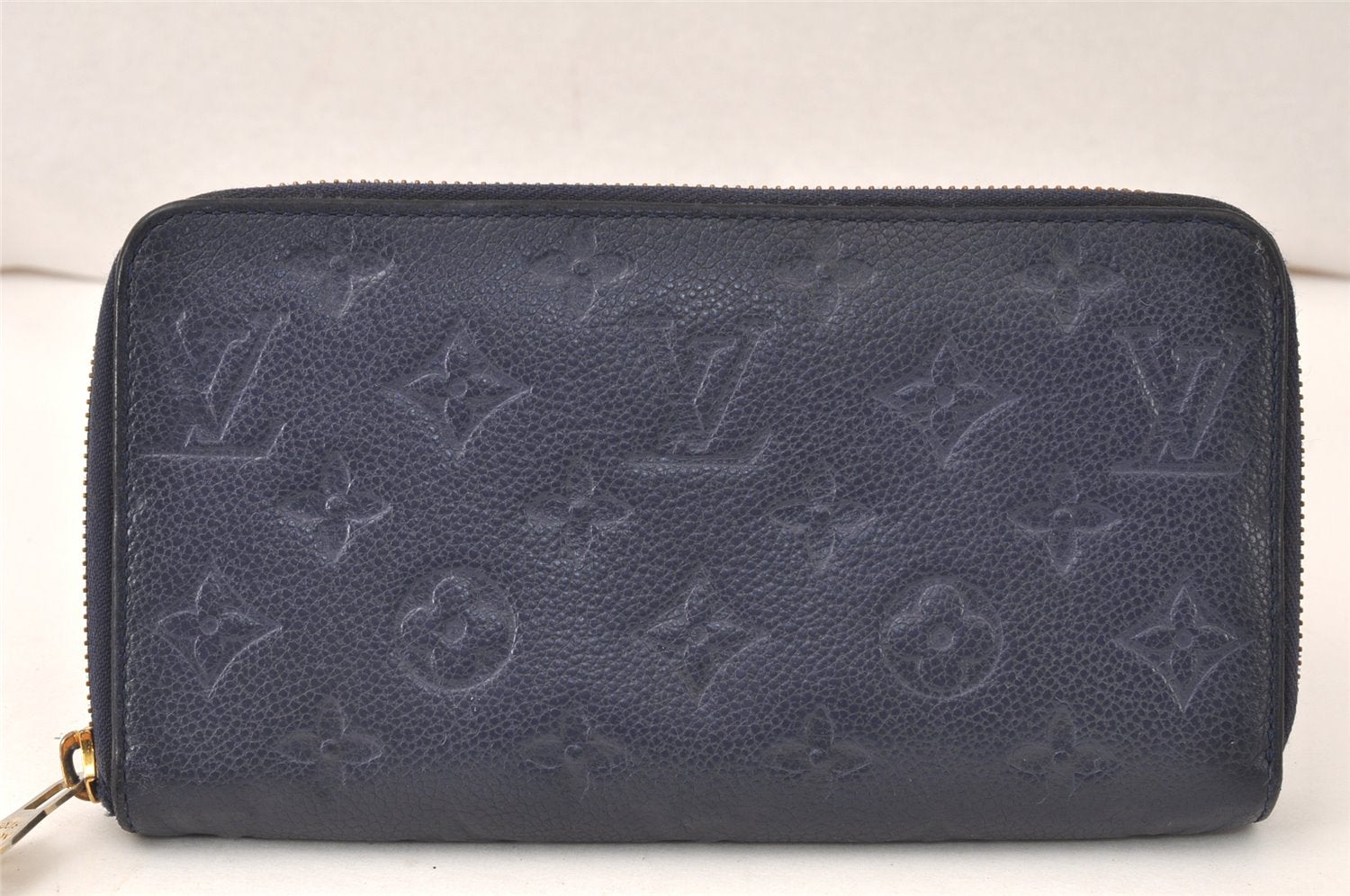 Auth Louis Vuitton Monogram Empreinte Portefeuille Secret Wallet Navy LV 5045K