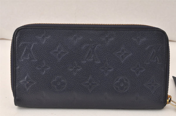 Auth Louis Vuitton Monogram Empreinte Portefeuille Secret Wallet Navy LV 5045K