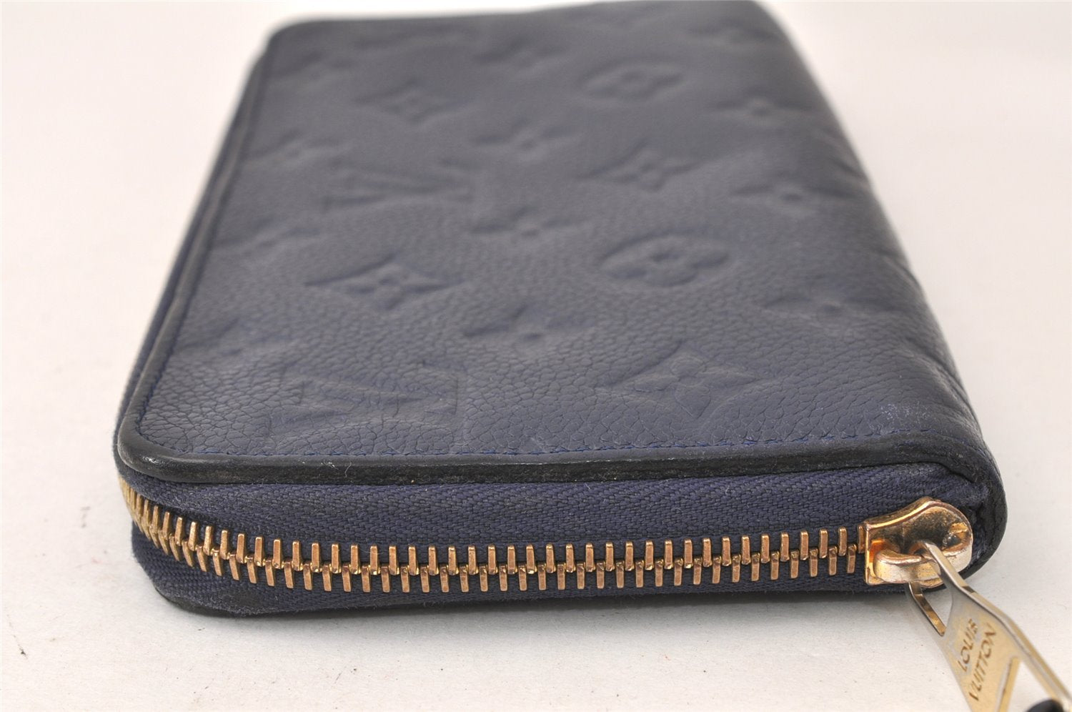 Auth Louis Vuitton Monogram Empreinte Portefeuille Secret Wallet Navy LV 5045K