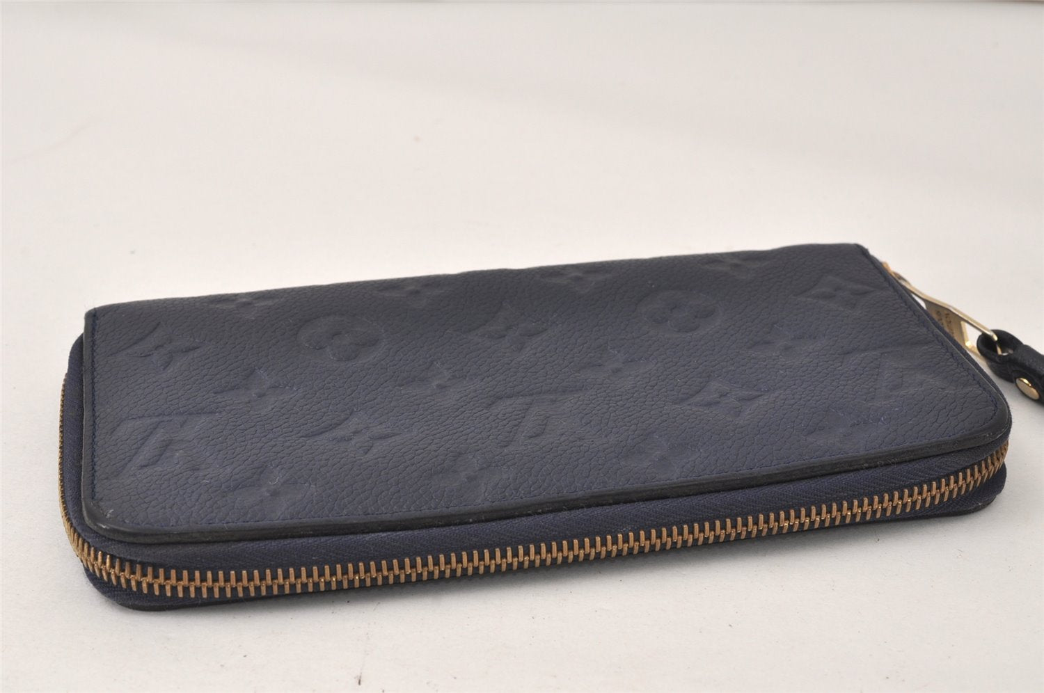 Auth Louis Vuitton Monogram Empreinte Portefeuille Secret Wallet Navy LV 5045K