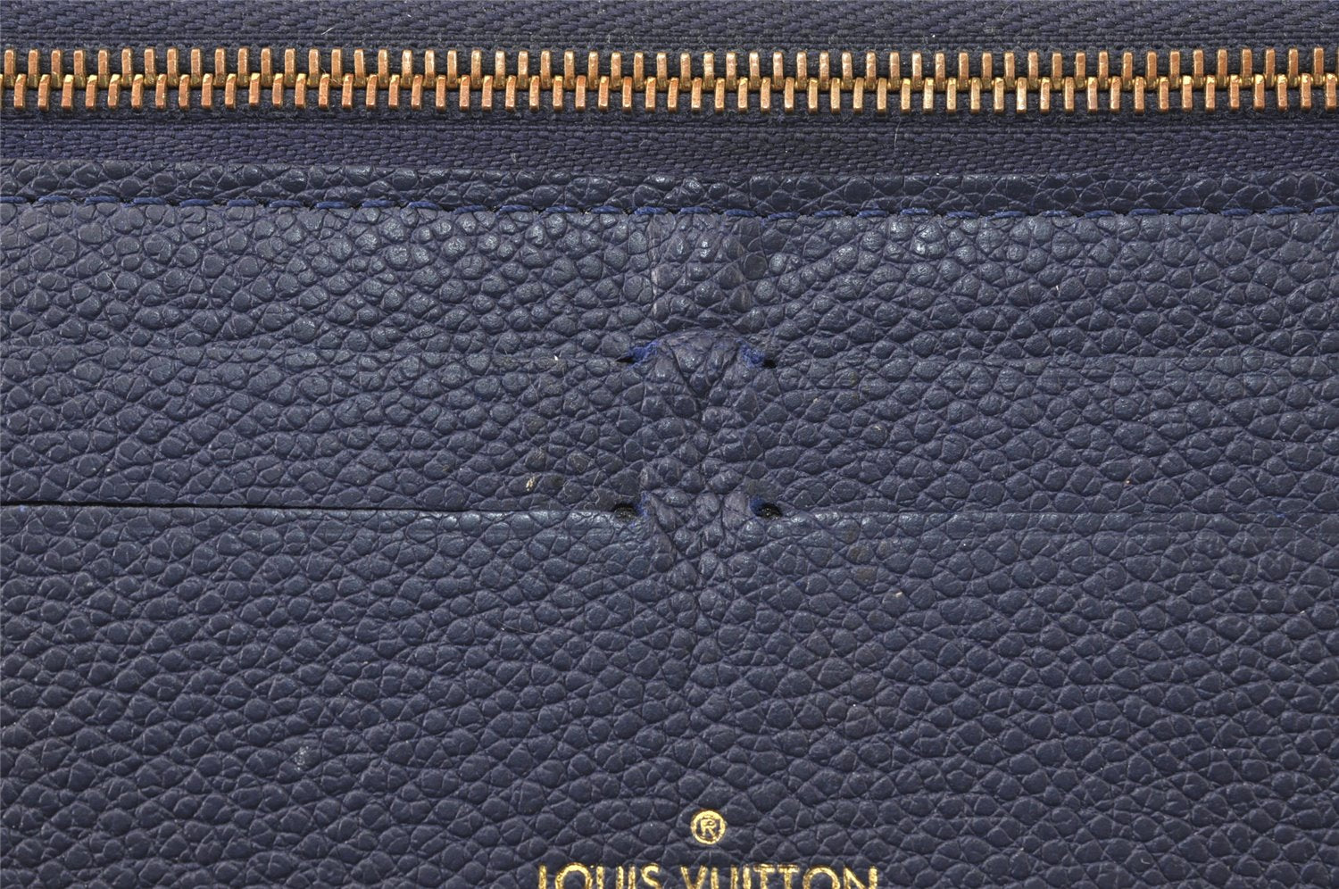 Auth Louis Vuitton Monogram Empreinte Portefeuille Secret Wallet Navy LV 5045K