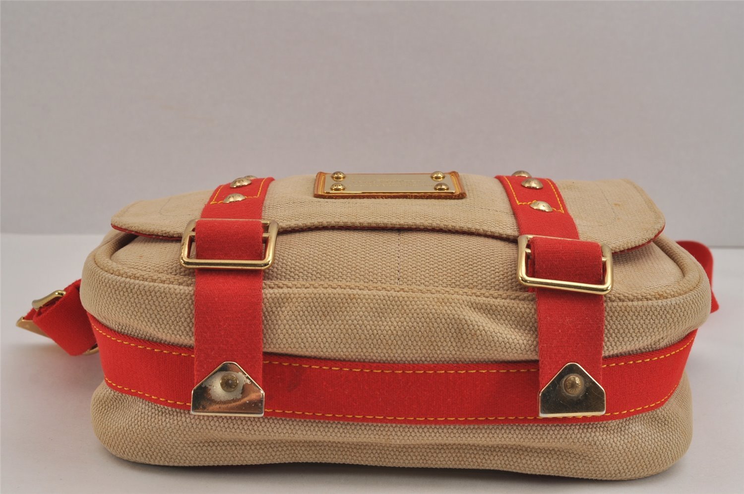 Auth Louis Vuitton Antigua Buzas PM Shoulder Cross Bag Beige Red M40041 LV 5047J