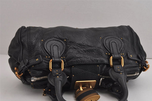Authentic Chloe Vintage Paddington Leather Shoulder Hand Bag Black 5049J