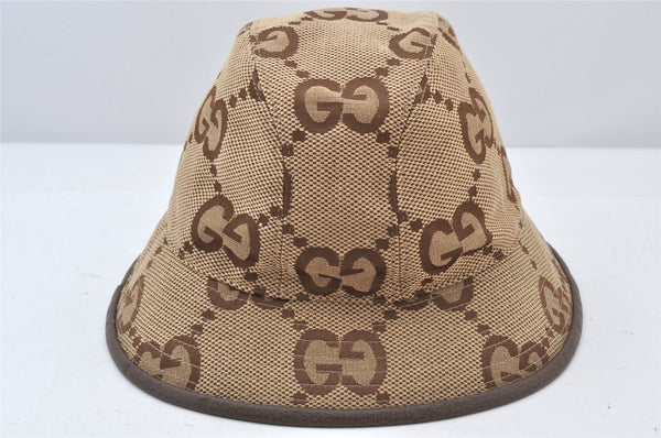 Authentic GUCCI Jumbo GG Canvas Leather Bucket Hat Size M 681256 Brown 5051K