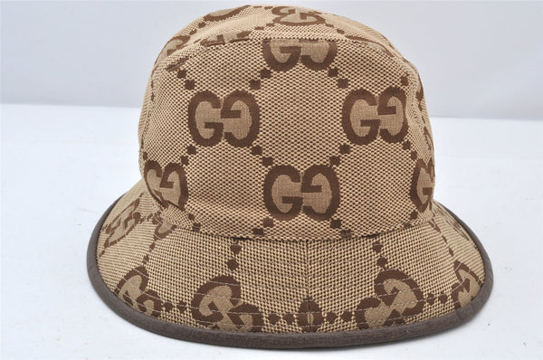 Authentic GUCCI Jumbo GG Canvas Leather Bucket Hat Size M 681256 Brown 5051K