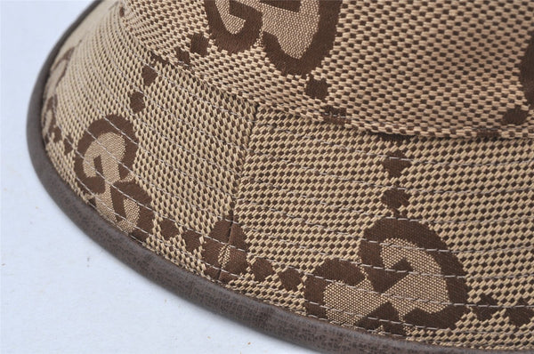 Authentic GUCCI Jumbo GG Canvas Leather Bucket Hat Size M 681256 Brown 5051K