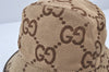 Authentic GUCCI Jumbo GG Canvas Leather Bucket Hat Size M 681256 Brown 5051K