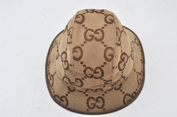 Authentic GUCCI Jumbo GG Canvas Leather Bucket Hat Size M 681256 Brown 5051K