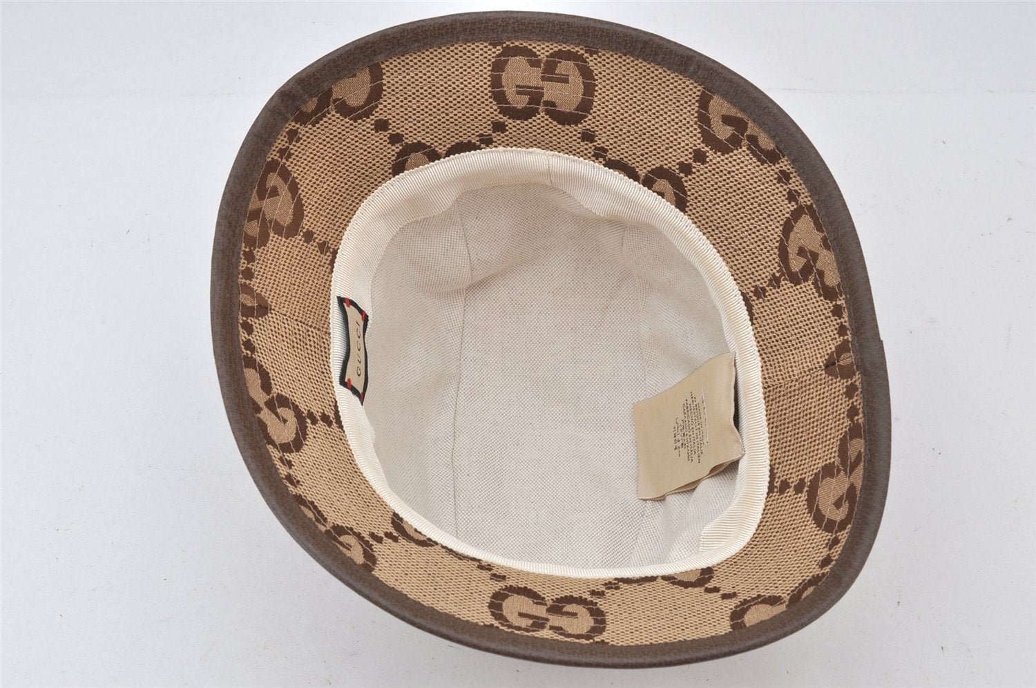 Authentic GUCCI Jumbo GG Canvas Leather Bucket Hat Size M 681256 Brown 5051K