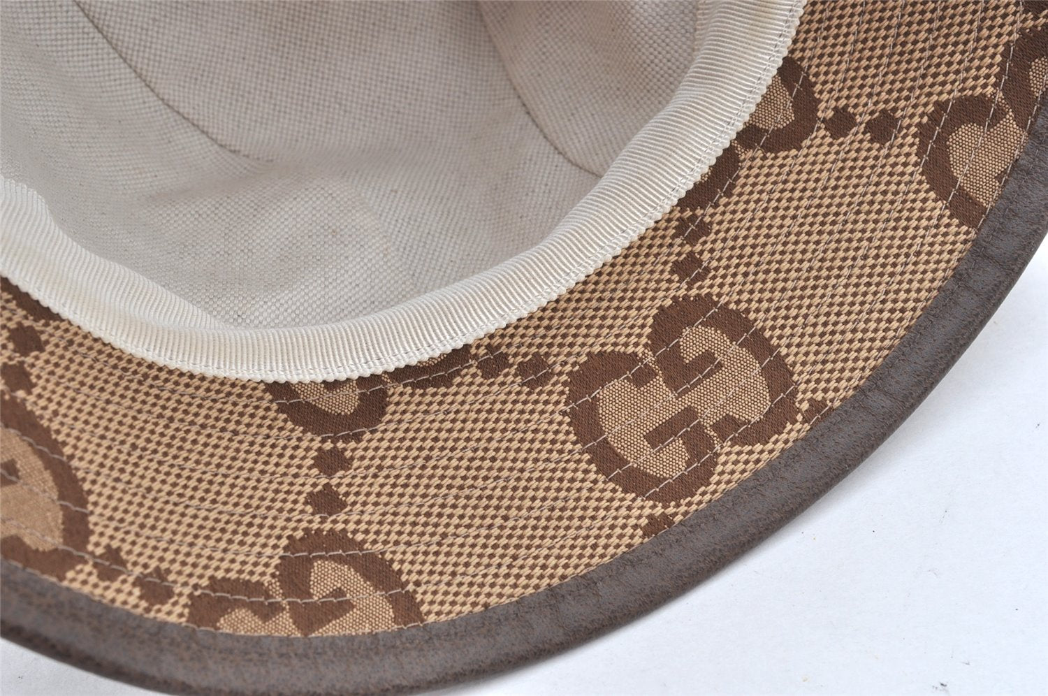 Authentic GUCCI Jumbo GG Canvas Leather Bucket Hat Size M 681256 Brown 5051K