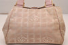 Authentic CHANEL New Travel Line Shoulder Tote Bag Nylon Leather Pink 5052J