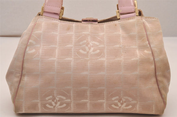 Authentic CHANEL New Travel Line Shoulder Tote Bag Nylon Leather Pink 5052J