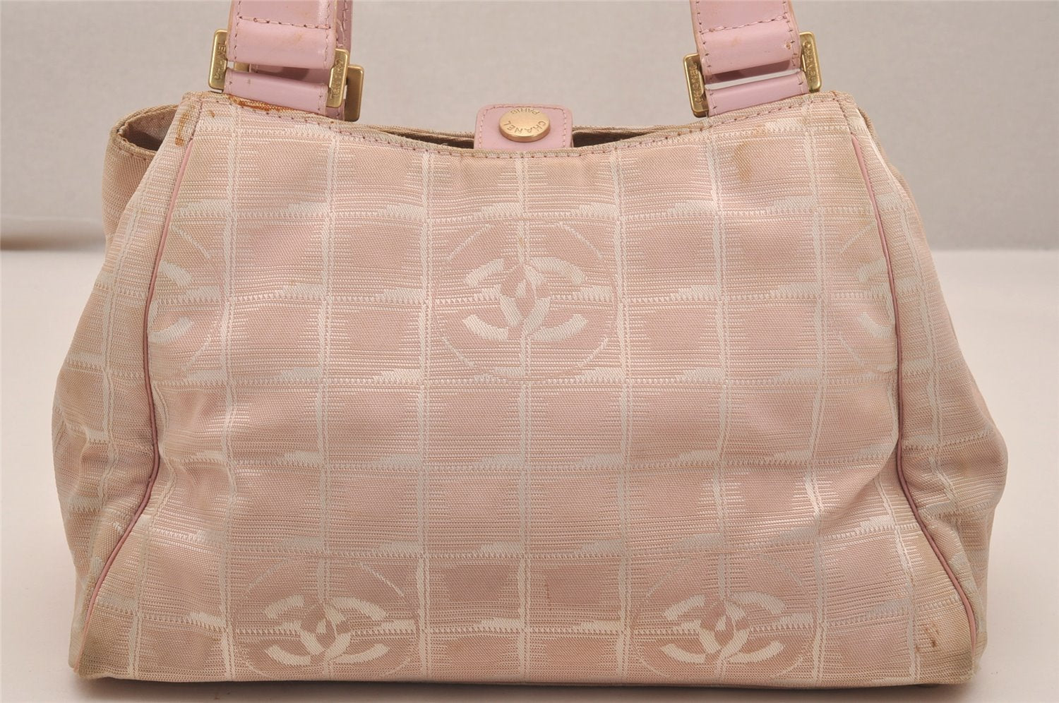 Authentic CHANEL New Travel Line Shoulder Tote Bag Nylon Leather Pink 5052J