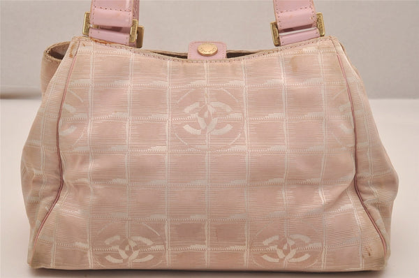 Authentic CHANEL New Travel Line Shoulder Tote Bag Nylon Leather Pink 5052J
