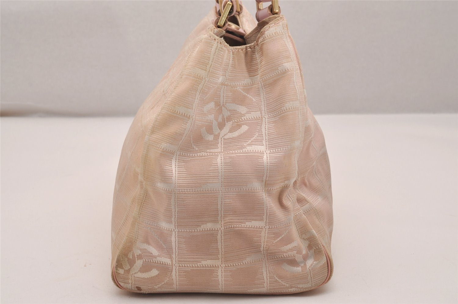 Authentic CHANEL New Travel Line Shoulder Tote Bag Nylon Leather Pink 5052J