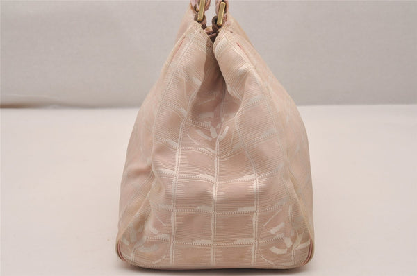 Authentic CHANEL New Travel Line Shoulder Tote Bag Nylon Leather Pink 5052J