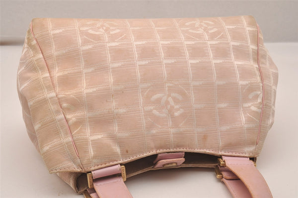 Authentic CHANEL New Travel Line Shoulder Tote Bag Nylon Leather Pink 5052J