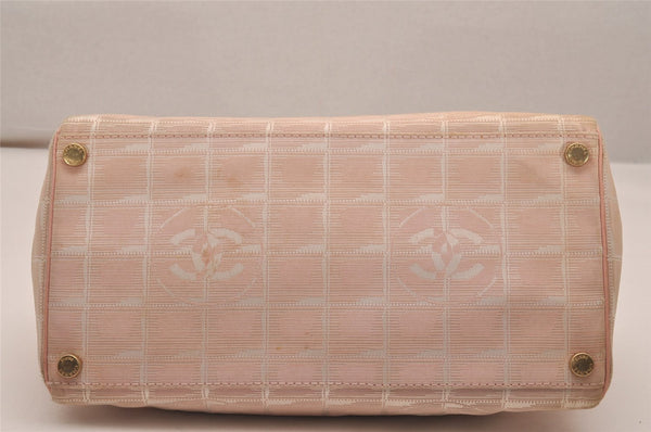 Authentic CHANEL New Travel Line Shoulder Tote Bag Nylon Leather Pink 5052J